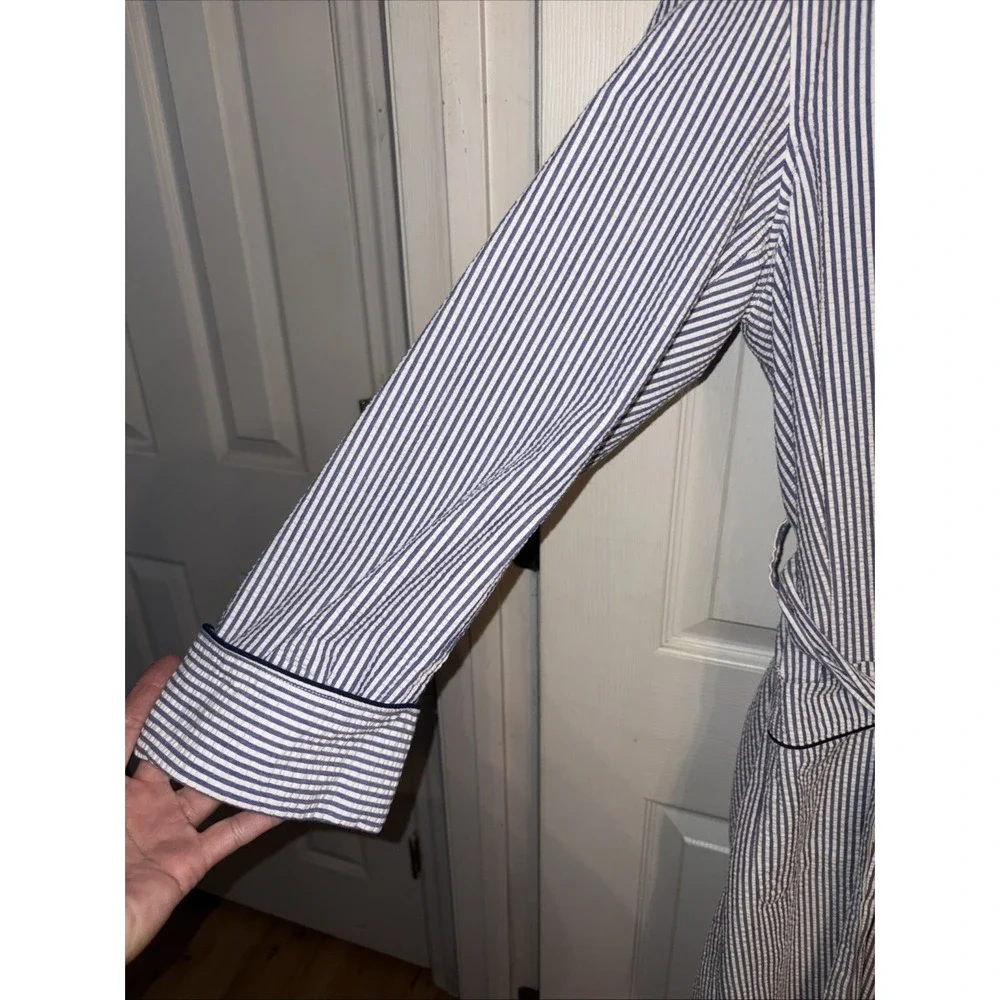 Brooks Brothers Robe Men's M Blue White Seersucker Striped Belted Preppy Classic